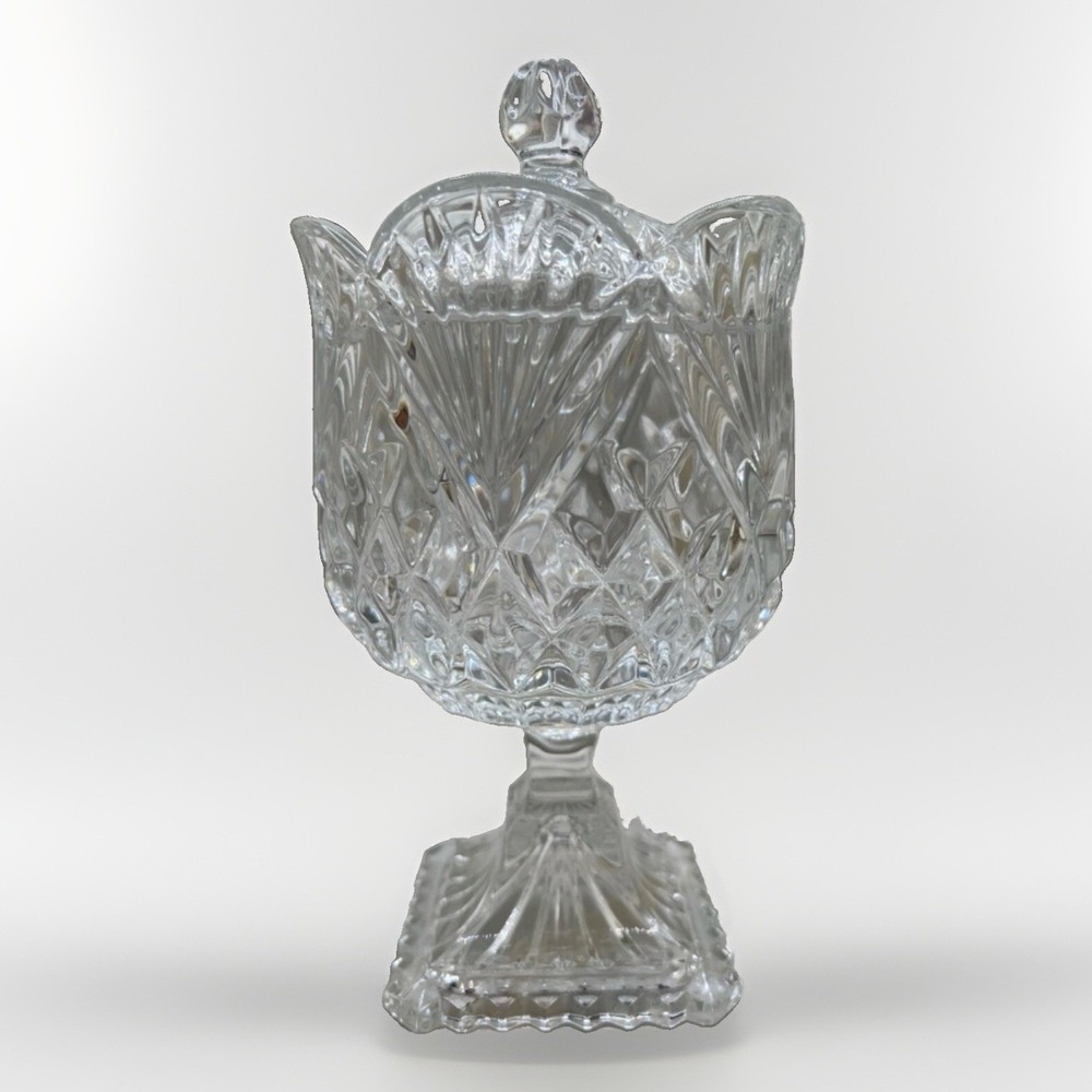 Vintage Godinger crystal pedestal w/ lid candy dish compote 9 1/4"